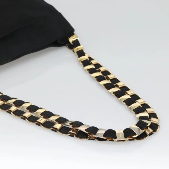 Salvatore Ferragamo Vala Shoulder Bag Canvas Black Gold Auth - Picture 9 of 16